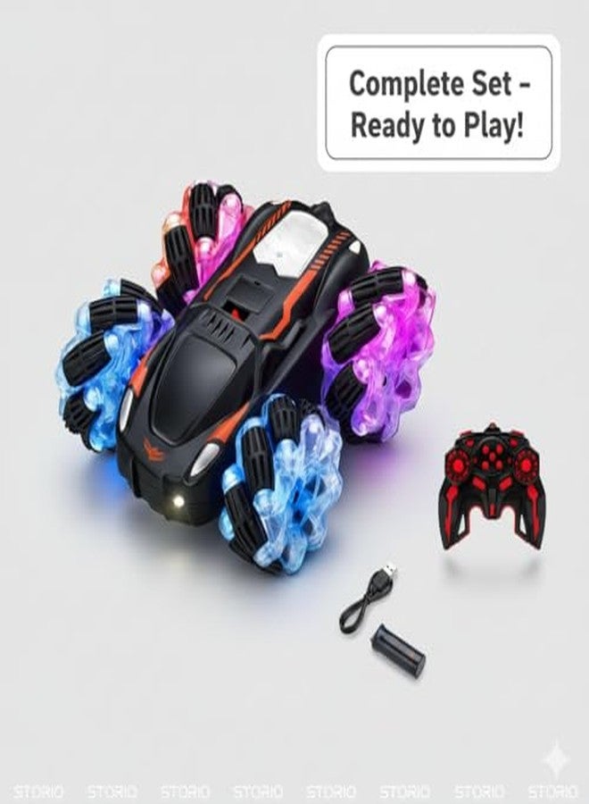 ستوريو سيارة ستوريو قابلة لإعادة الشحن رباعية الدفع تعمل بجهاز تحكم عن بعد | سيارة دفع رباعي ثنائية الجوانب تدور 360 درجة | مركبة قتالية عالية السرعة للطرق الوعرة | لعبة حركات بهلوانية مقاومة للسقوط للأطفال والبالغين - Image 4